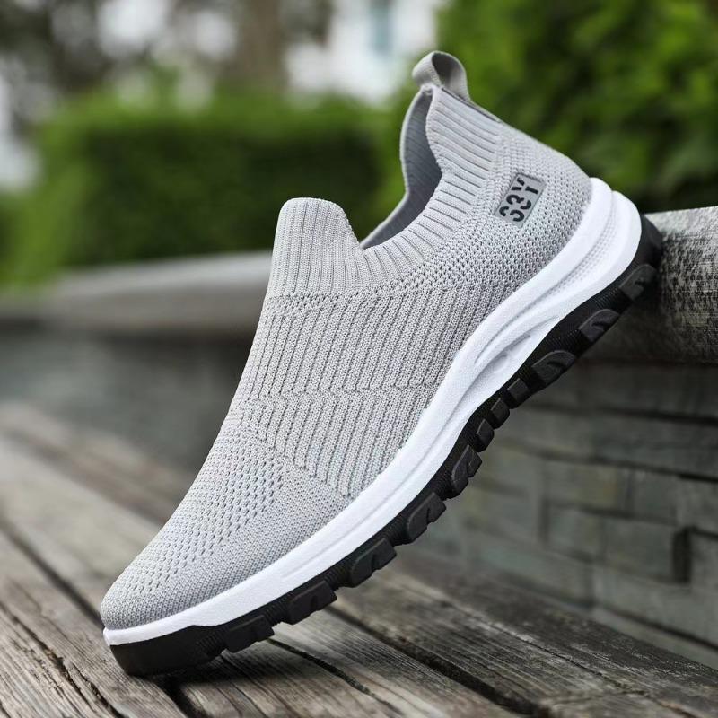 Flying Woven Surface Breathable Casual Single Shoes Spring and Summer Men's Shoes Old Beijing Cloth Shoes Socks Men's Flat Heel Round Head Shoes