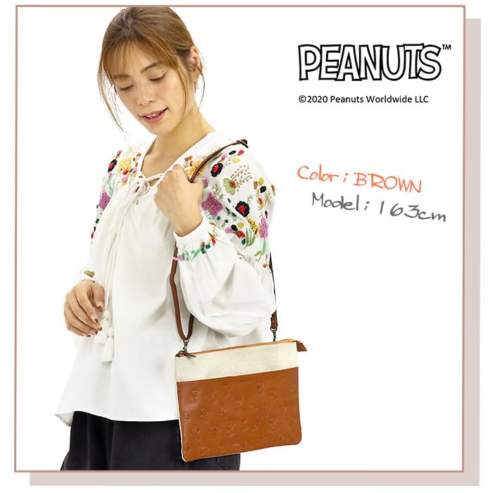 PEANUTS SHICHIENGE Genuine Leather Sacoche Briefcase Shoulder Bag Thin Crossbody Cowhide with Strap Leather SNOOPY Peanuts Snoopy SHICHIHENGE