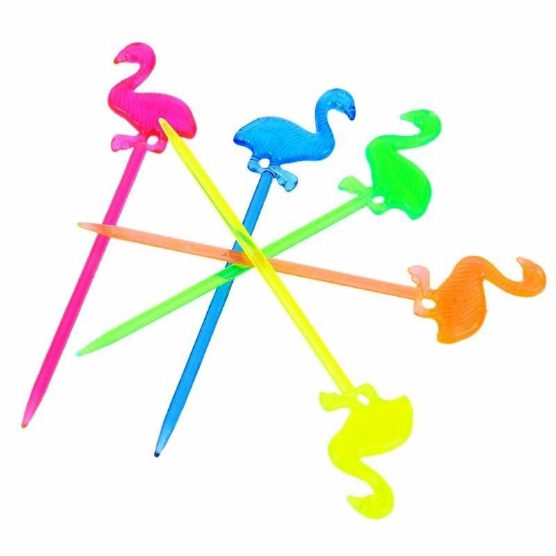 50Pcs/lot Picks Fruit Fork Perfect Flamingo Mixed Colors Goods Mixed Favors Goods Fruit Food Party S