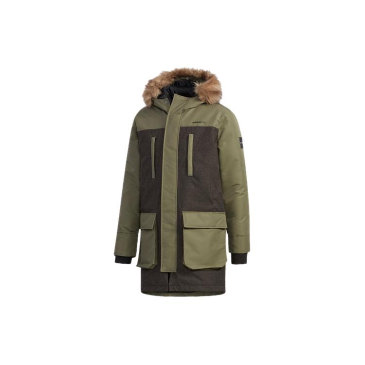 adidas neo M STRT Down PRK Sports hooded Stay Warm Down Jacket Khaki Brown Men s EI4396 S