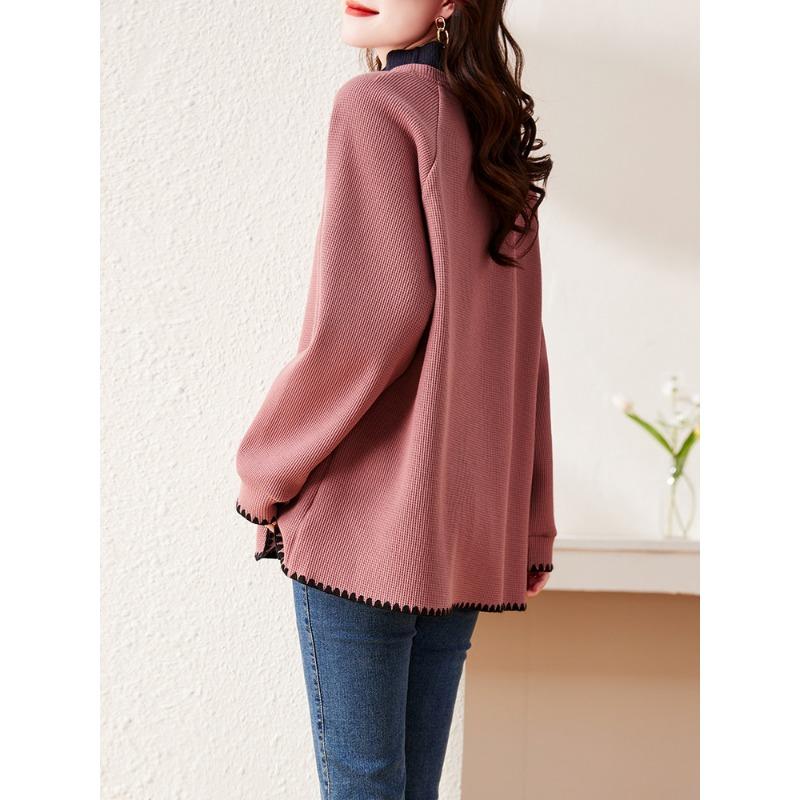 Pink Half Turtleneck Sweatshirt for Women In Autumn and Winter Plus Velvet Thickened New Loose Large Size Top