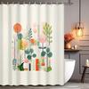 Geometric Plant Pattern Shower Curtain, Waterproof Decorative Bath Curtain, Bathroom Partition With Hooks, Home Bathroom Decor