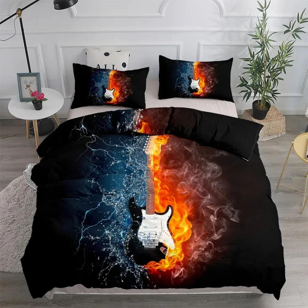 Guitar On Fire Abstract Duvet Cover Set Uk Single Double Queen Us Twin Full King Size Bed Linen Set