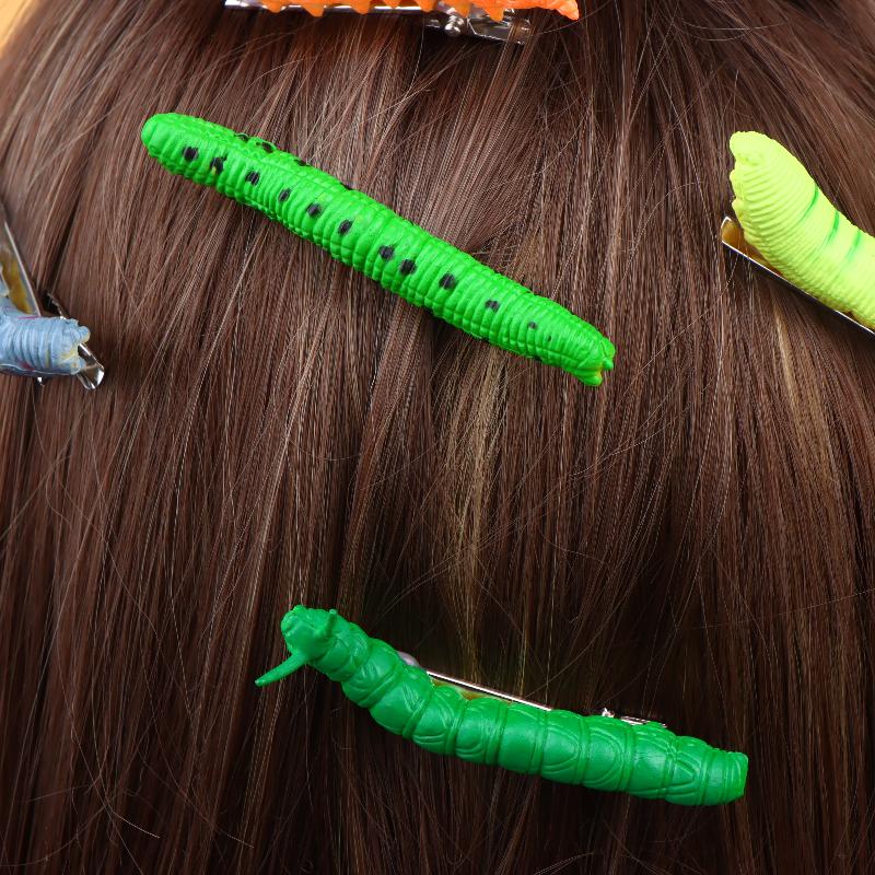 6/12Pcs Simulation Spooky Caterpillars Hair Clip Funny Creative 3D Crawl Insect Duckbill Clip Hairpin Prank Party Hair Accessory