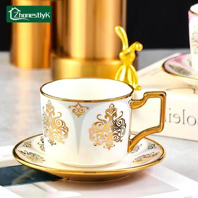 European Court Creative Golden Edged Ceramic Coffee Cup with Plate Office Couple Mug Afternoon Tea Cups Household Drinkware