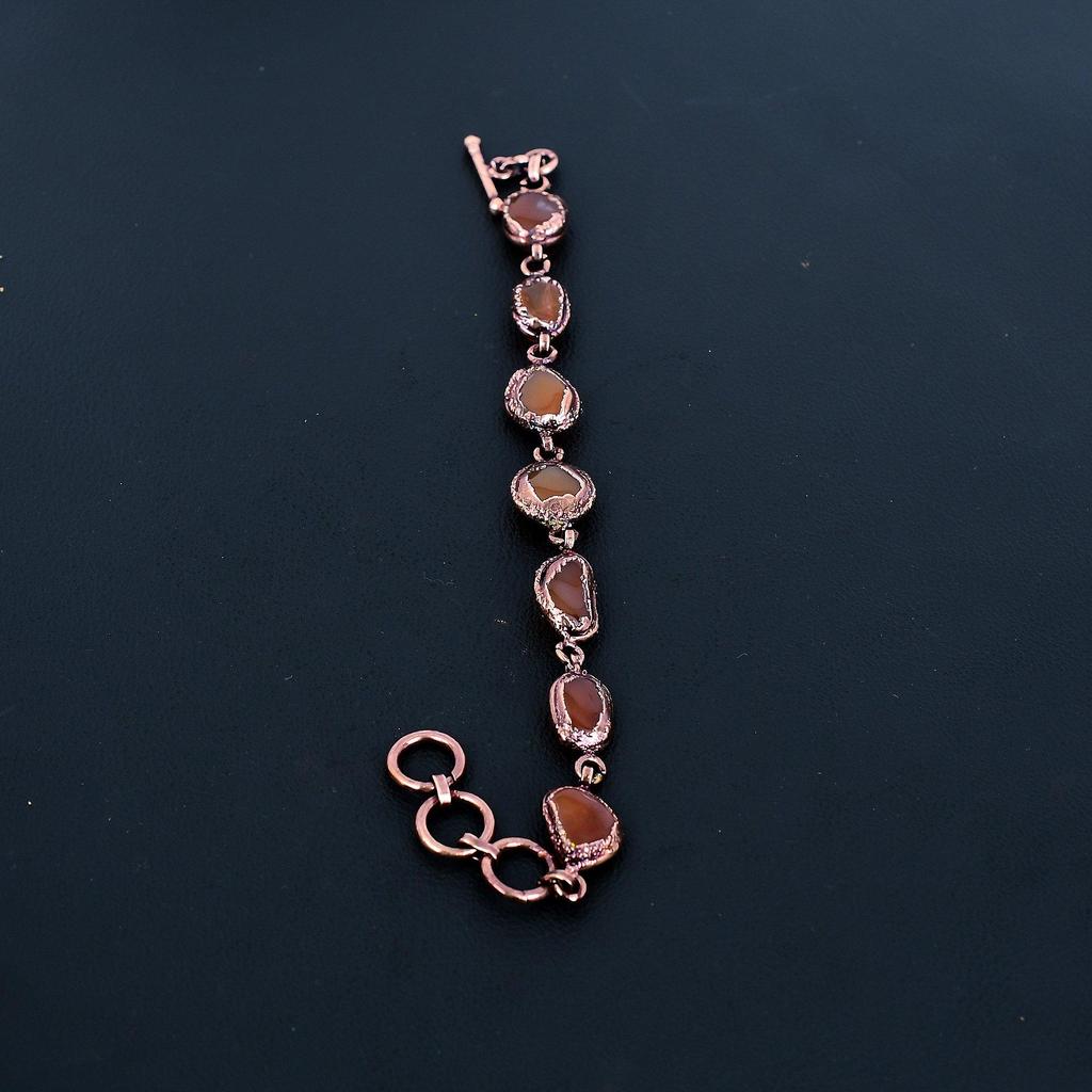 Carnelian Bracelet Handmade Jewelry, Copper Electroformed Bracelet Designer Gemstone Jewelry Adjustable Chain Bracelet Gift For Mom