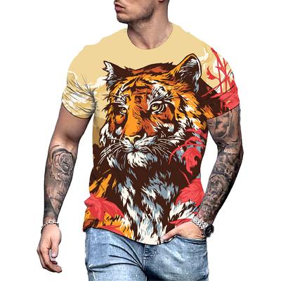 Moda 3D Kaplan Baskılı erkek T Gömlek Rahat O-boyun Büyük Boy Kısa Kollu Yaz Sokak Hip Hop Hayvan Tees Tops