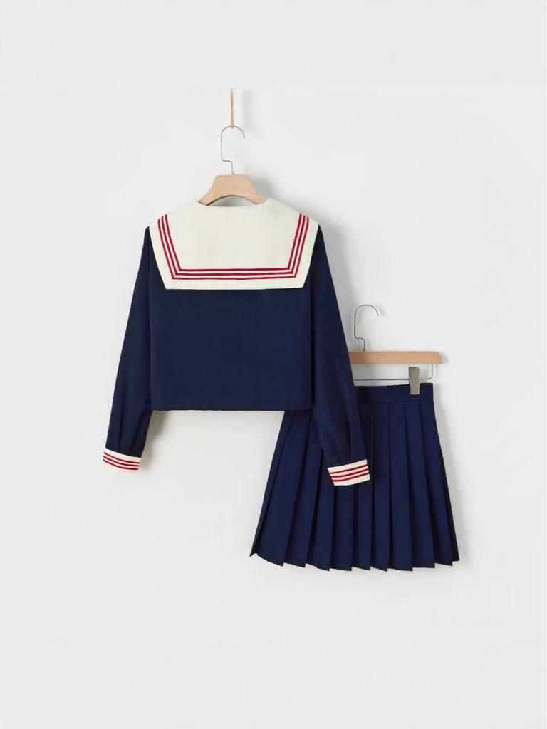 Marineblauer japanischer JK Matrosenuniform-Satz mit plissiertem Minirock