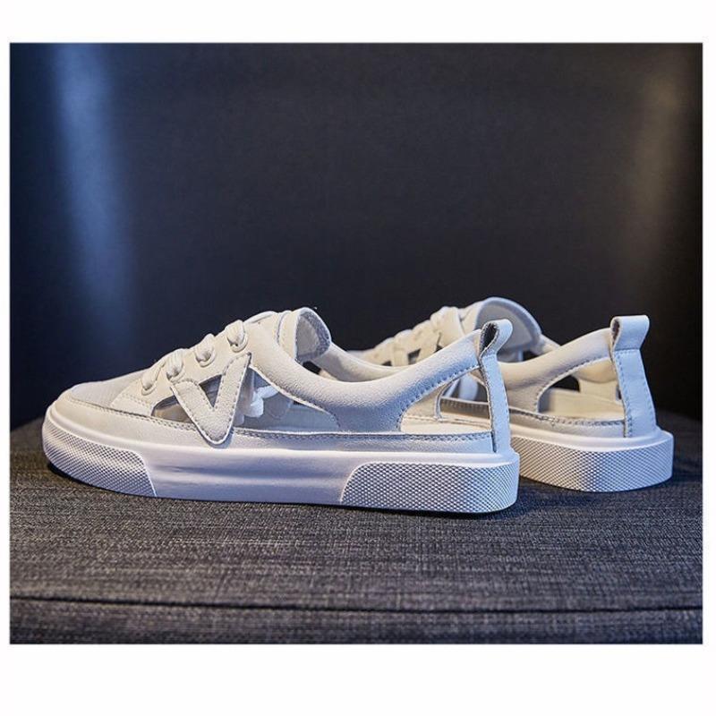 Sportiniai sandalai, moteriški viršutiniai drabužiai vasaros studentams, tinkami laisvalaikio balti batai plokščiu dugnu