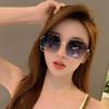 Gradient Women's Retro Sunglasses, Rimless Cut-Edge, High-End Look, Slimming Design.