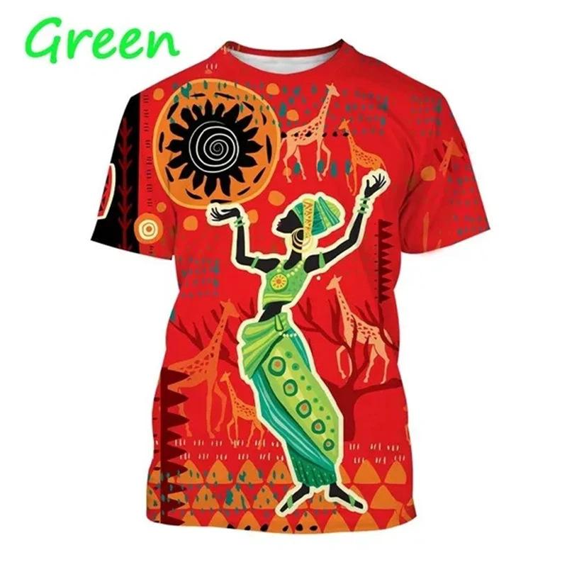 Summer Round Neck African Style Ethnic Woman Graphic 3D Print Top Fashionable Casual Short Sleeved Women's T-shirts