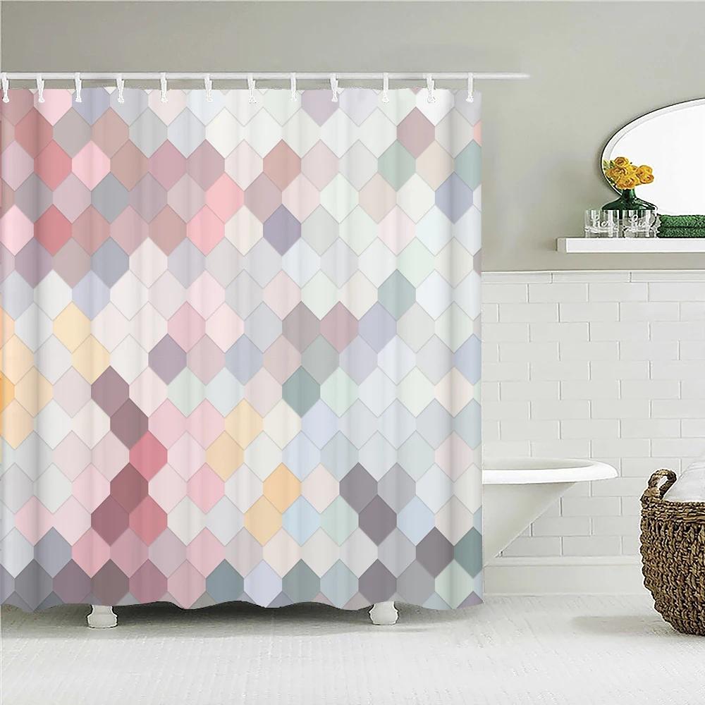 

3D Classic Geometry Pattern Printed Fabric Shower Curtains Bathroom Curtain Bath Screen Waterproof Product Home Decor with Hooks W120xH180cm