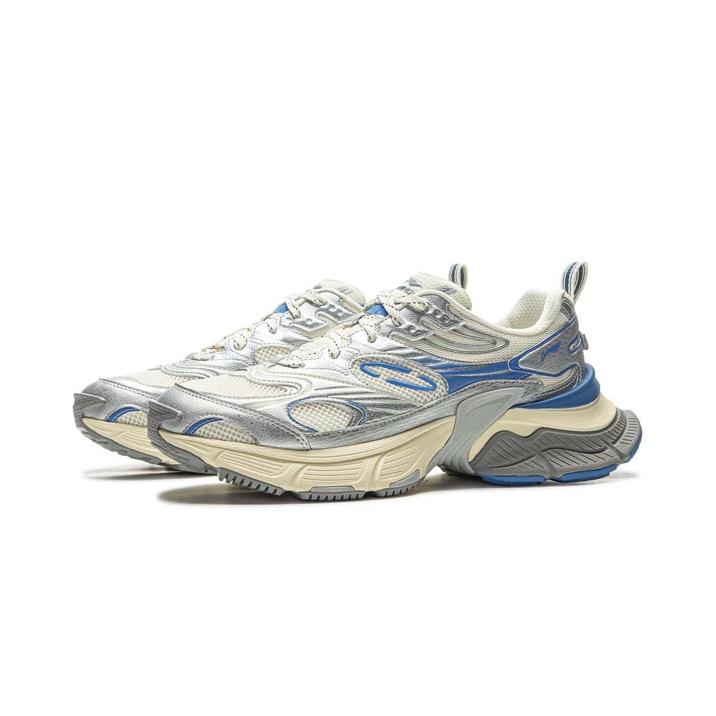 Li Ning Xingji Amorti Antidérapant Respirant Bas Haut Baskets Épaisses Homme Blanc Bleu AGCV109-4