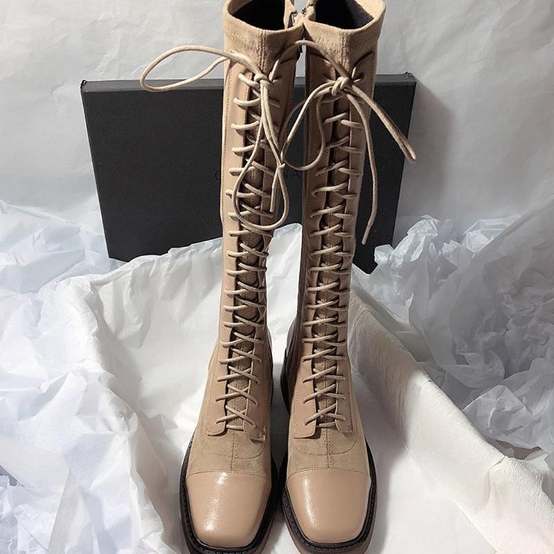 

High Heels Women Long Boots Chunky Lace Up Designer Shoes Winter Dress Luxury Pumps 2025 Goth Chelsea Botas Mujer Shoes 40