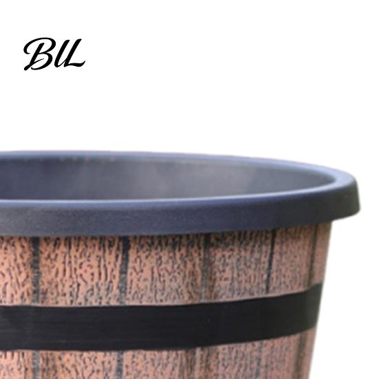 Brown Rustic Plant Pot Flowerpot Barrel Style Pots with Built-In Drainage Holes 8" Plastic-Inspired Finish Extra-Large, Thick Planter for Patio Garden