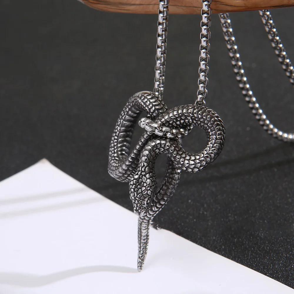 Vintage 316L Stainless Steel Snake Pendant Necklace Punk Hip Hop Biker Long Snake Necklace Men Jewelry Gift