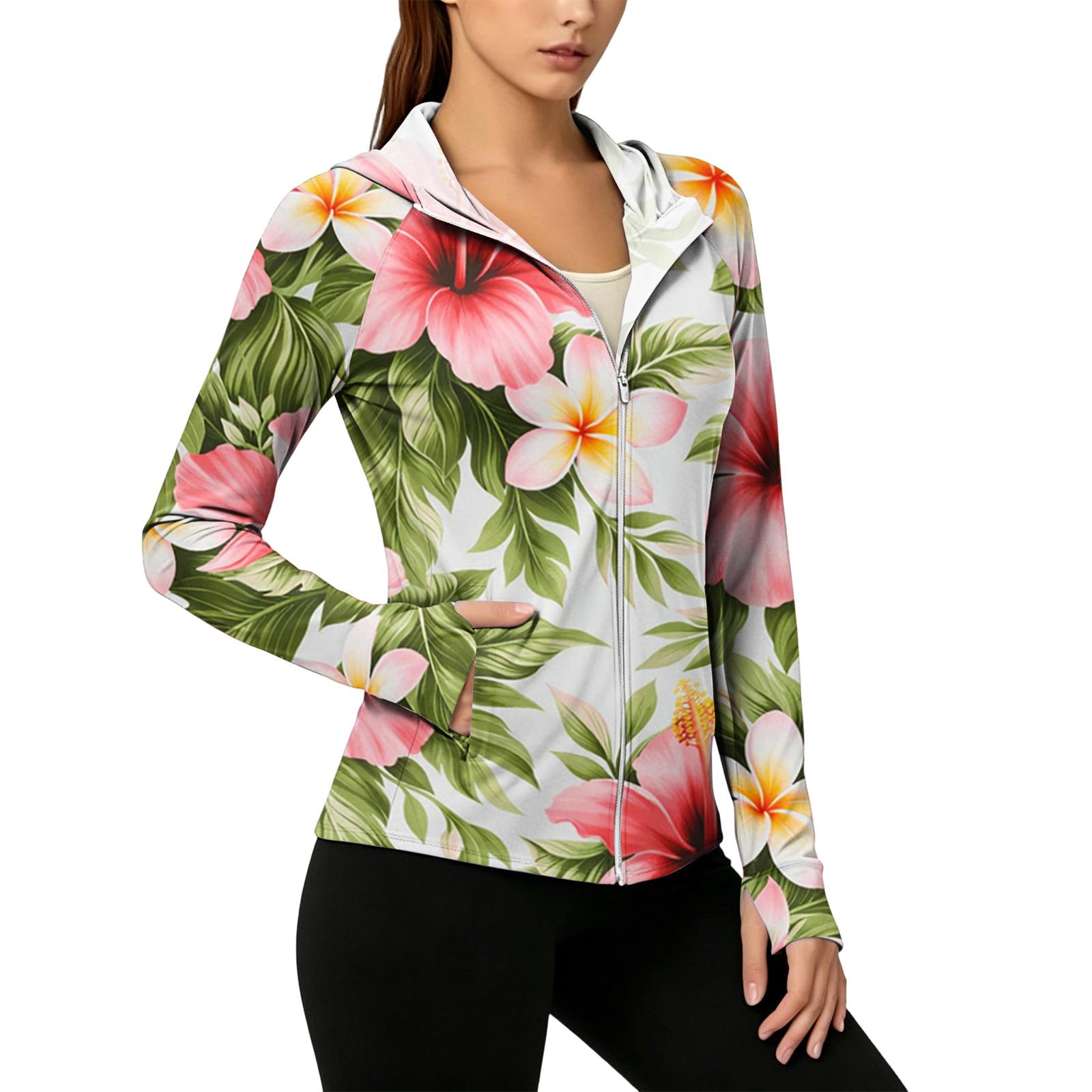 

Women s Fashion Zip Up Hooded Long Sleeve Jacket With Floral Print & Pockets XL