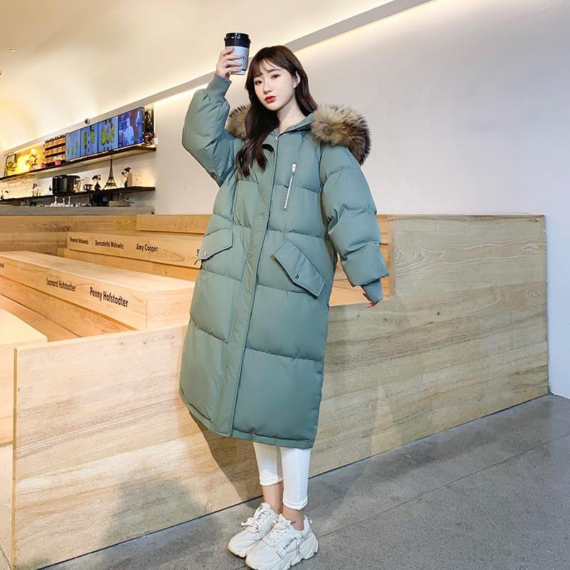 Womens Winter Puffer Coat 2026 Mid-Length Oversized Cotton-Padded Jacket With Detachable Faux Fur Hood