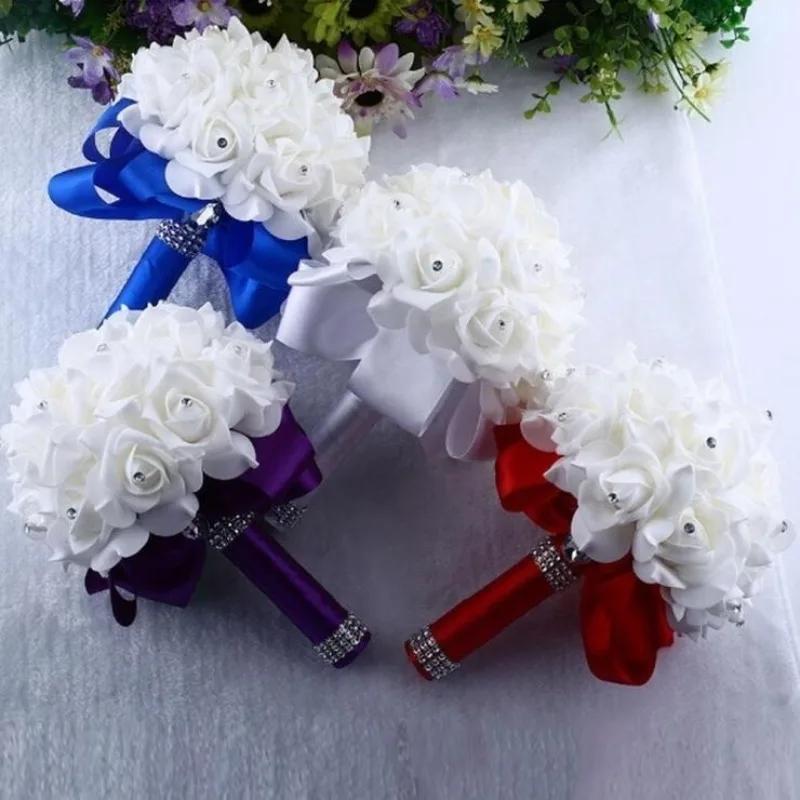 18cm Crystal Roses Pearl Bridal Wedding Holding Flowers Valentine's Day Proposal Simulated Bouquet Photography Props Wholesale