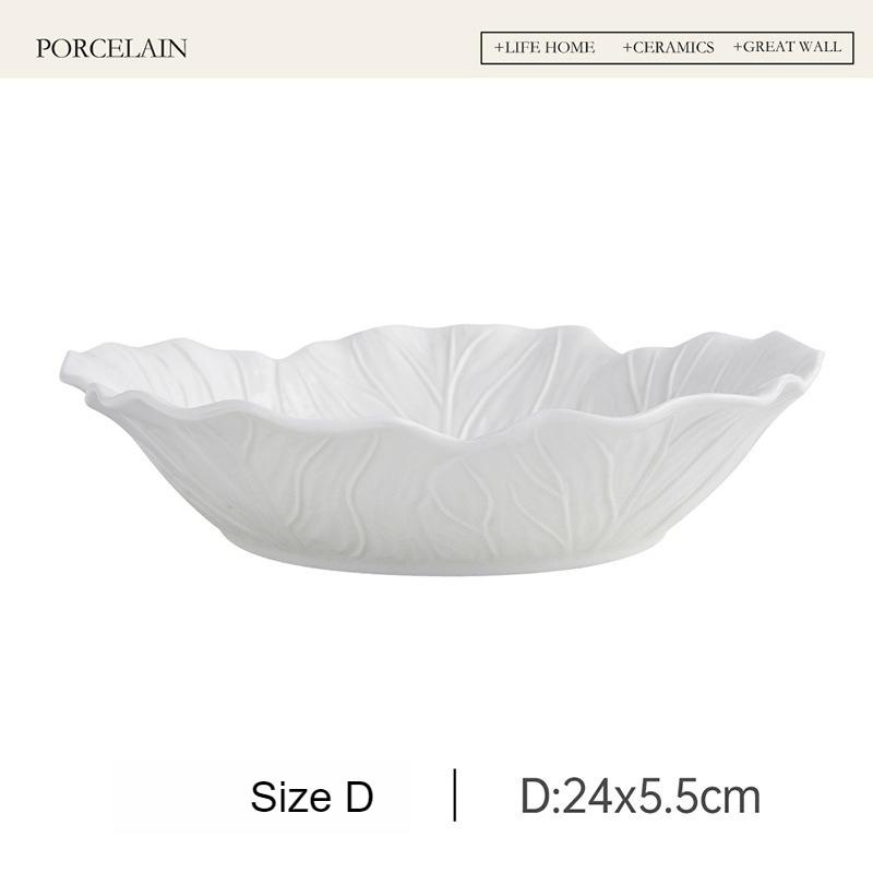 Nordic Luxury Flower Ceramic Dinner Plates White Creative Cabbage Relief Tableware Fruit Vegetable Salad Bowl Large Soup Bowls