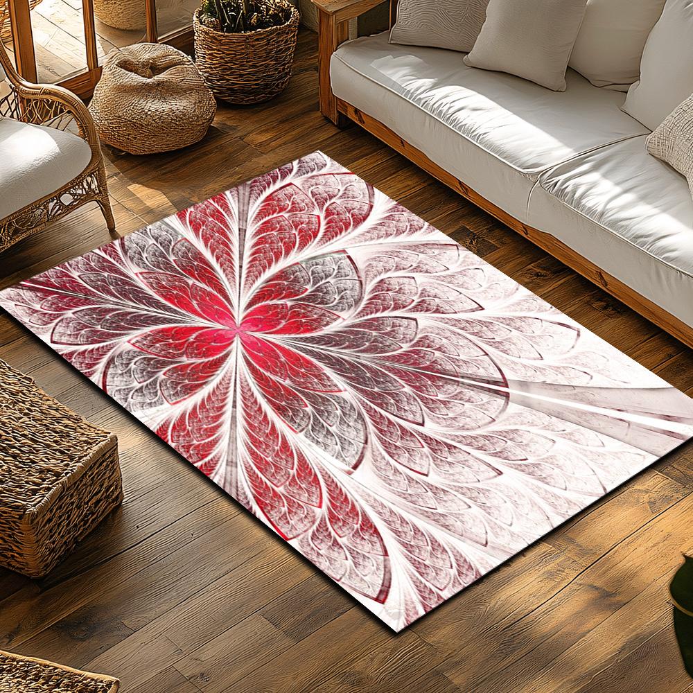 Tuniu Floral Red Abstract Geometric Non-Slip Rug for Living Room Bedroom Kitchen Floor Mat