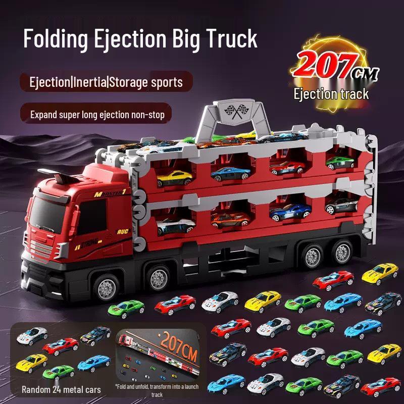 Deformable Toy Truck with Inertia-Driven Ejector for Boys - Large Container Vehicle and Track Set, Perfect Birthday Gift