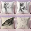 Cat Sketch Cushion Cover Short Plush DoubleSided Printing Home Machine Washable In Warm Winter Pillow Cover