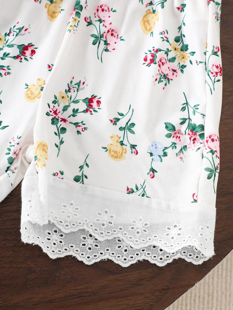 Baby Girl Floral Lace Short Sleeve Outfit Set