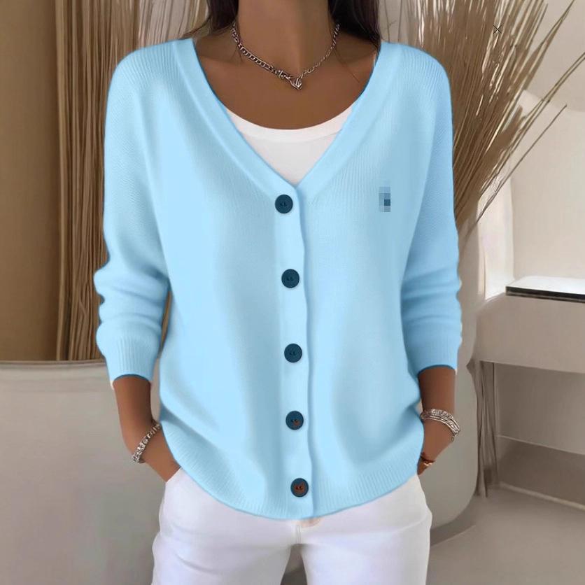 

Новый осенне-зимний вязаный кардиган однотонный повседневный и модный свитер-куртка для женщин 5XL небесно-голубой