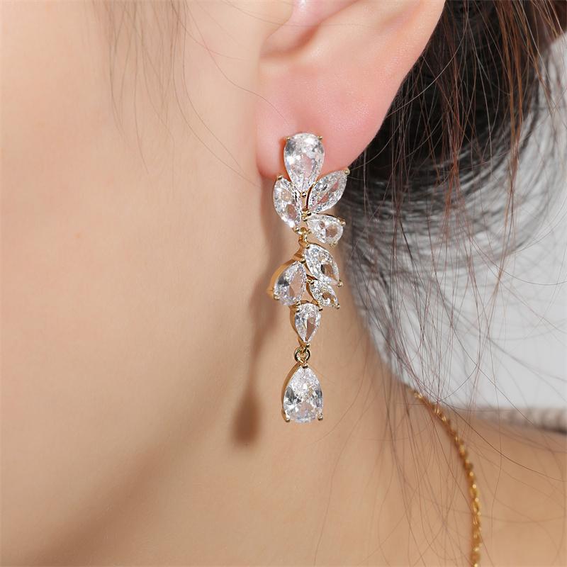 Luxury Clear Water Drop Zircon Bridal Earrings for Women Elegant Cubic Zirconia Long Dangle Earring Wedding Zircon