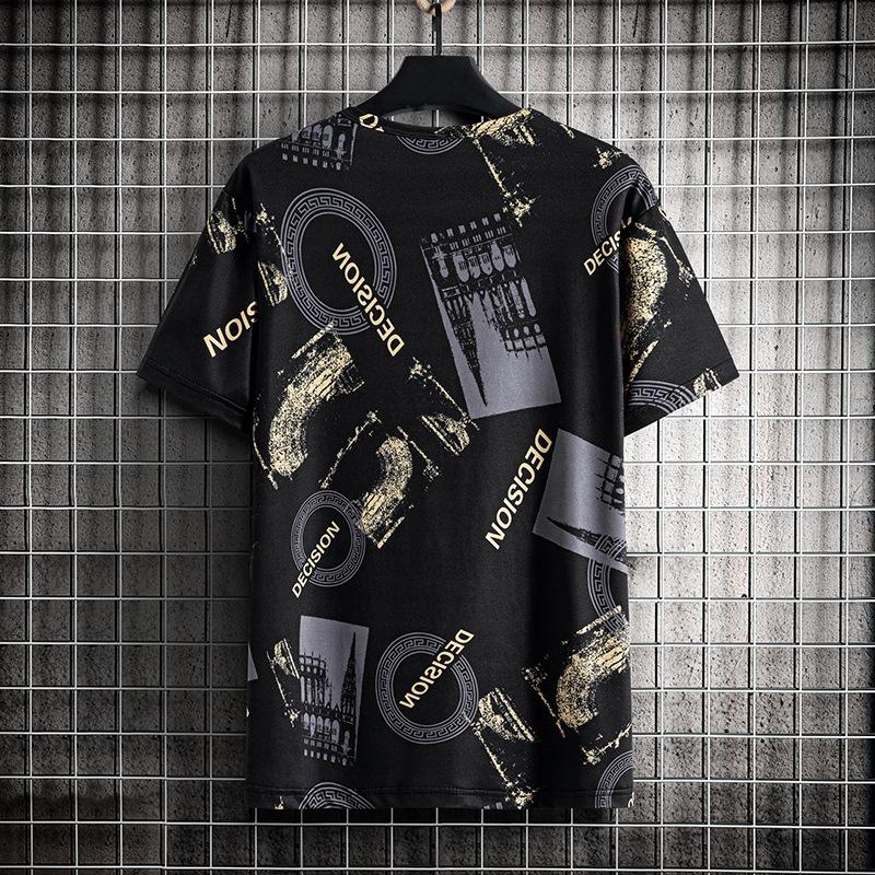 Sommer Eis-Seide T-Shirts Übergroße Geometrischer Grafikdruck Tees Weiche Atmungsaktive Kühle Oberteile Herren O-Ausschnitt Kurzarm Lässige Hemden
