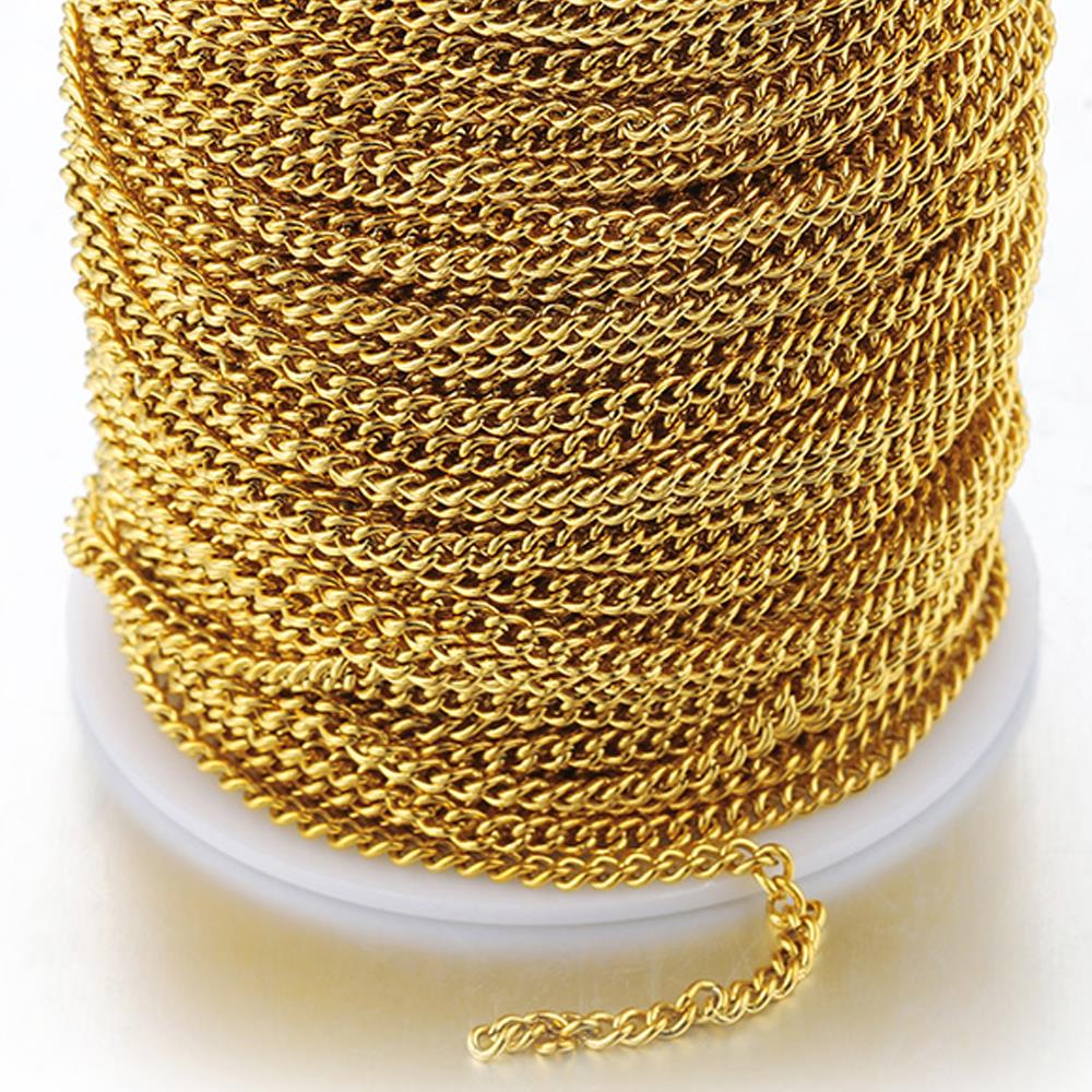 2 Meter lange, flache Gold-Edelstahl-Kabelketten (2,0/2,5/3 mm) – Zubehör für Halsketten, Armbänder und Schmuckherstellung (DIY)