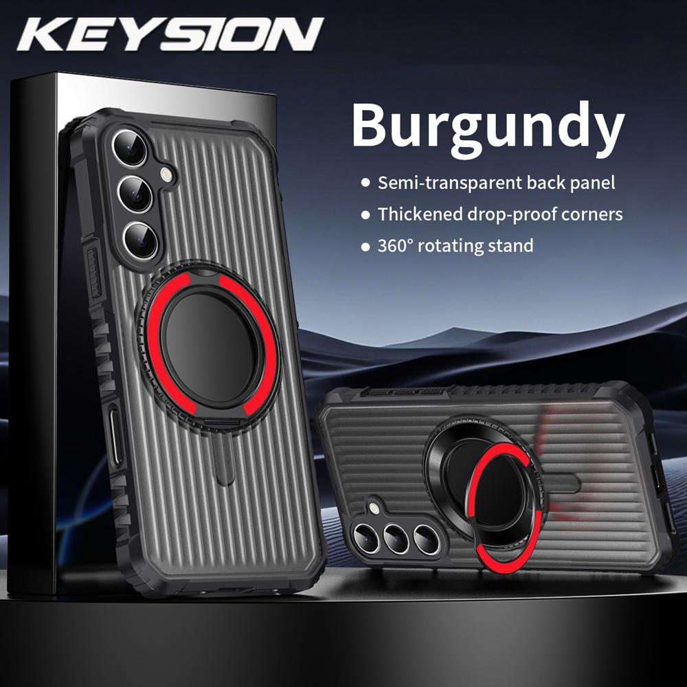 

KEYSION 360° Rotating Ring Stand Case for Samsung Galaxy S25 Ultra S25+ Edge S24 FE Transparent Magnetic Shockproof Phone Cover for Galaxy S24 FE червоний