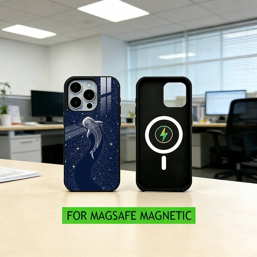 Line W-Whale Phone Case For iPhone17,16,15,14,13,12,11 Plus,Pro Magnetic For Magsafe Wireless Charging iPhone14