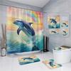 18 Colors 4Piece Marine Style Dolphin Waterproof Shower Curtain Set Anti-slip Mat Base Carpet Toilet Cover Pad Bathroom Kit