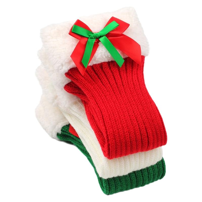 Ribbed Knitted Christmas Boot Cuffs for Women Sweet Bowknot Festival Plush Trim Leg Warmers Calf Socks for Cold Weather
