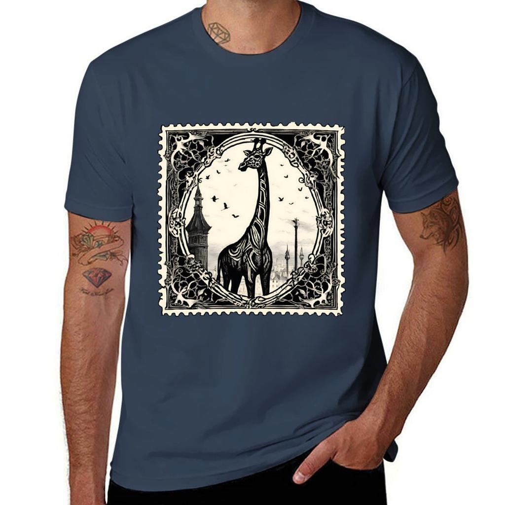 Golden Age Giraffe Retro Stamp Masterpiece Tshirt Industrial Work Tee Shirt Tshirt