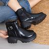 Petite Thick-Soled Women'S Autumn Winter New Chelsea Boots British Style Faux Leather Motorcycle Short Boots With Fleece