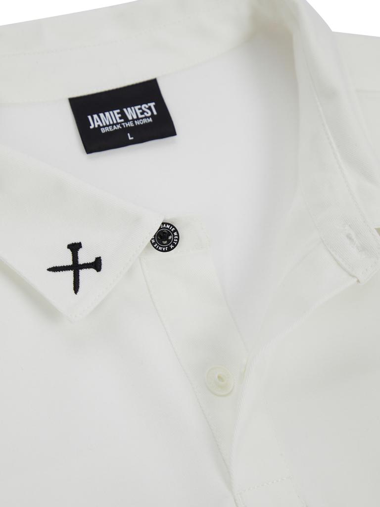 Jeimiweseuteu Woven Pocket Point Collared T-Shirt (White)