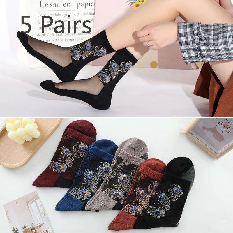 

5 пар женских тонких хрустальных чулок на хлопковой подошве, новинка весенне-осеннего сезона 5 Pairs