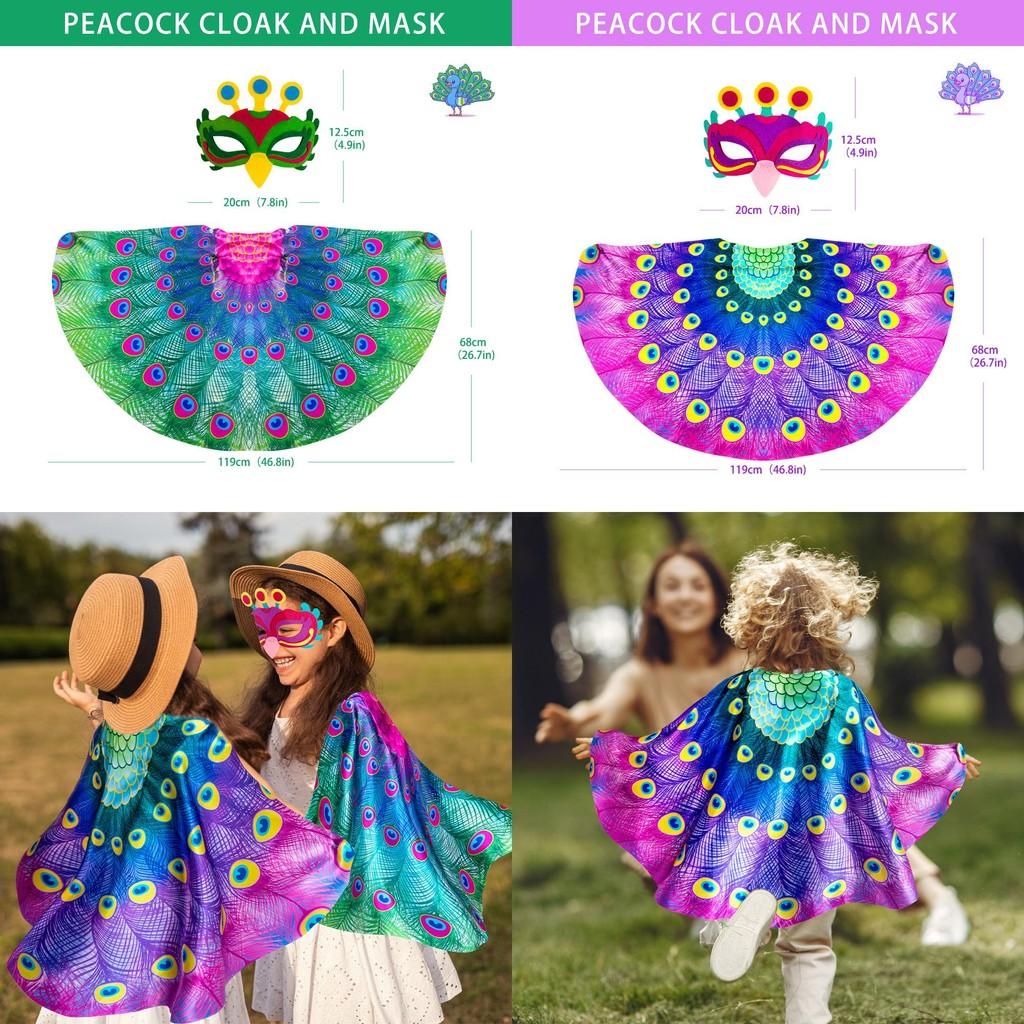 Childrens Peacock Costume Set With Mask And Wings For Halloween And Party Dress Up