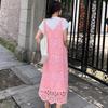 Sexy Lace Knitting Dress Women Hollow Out Long Vest Summer Loose Basic Tops O Neck Tees Dimanaf Style New