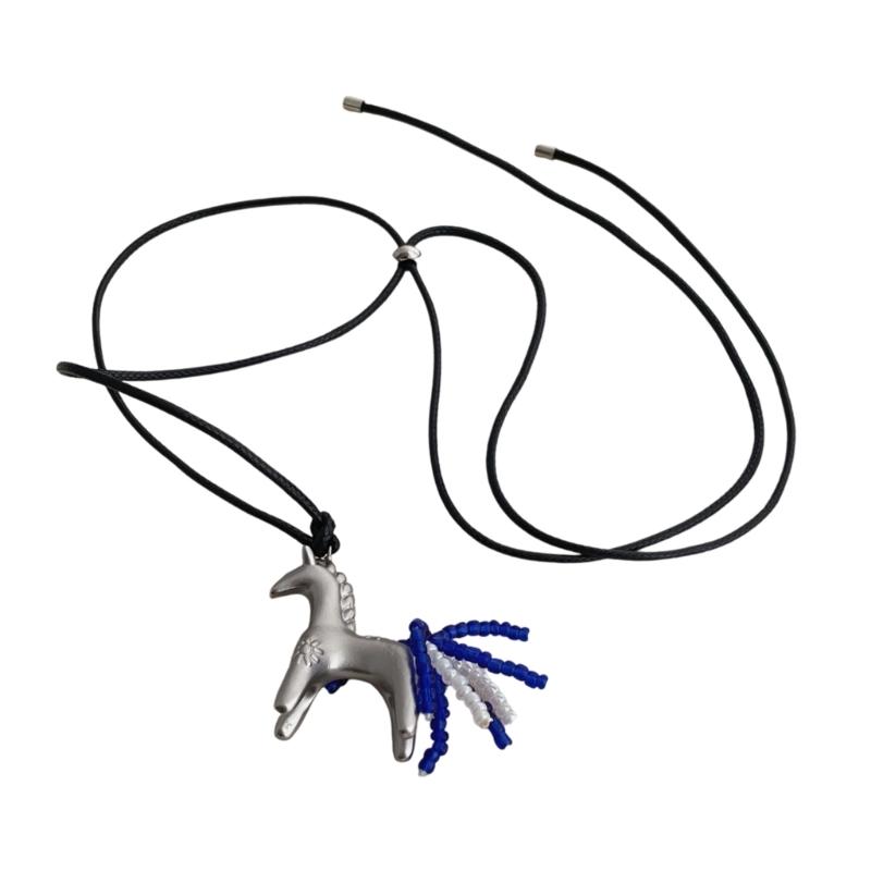 Artistics Horse Charm Jewelry Bohemian Styles Necklace Soft Wax Cord Chain Versatile Wardrobe Staple