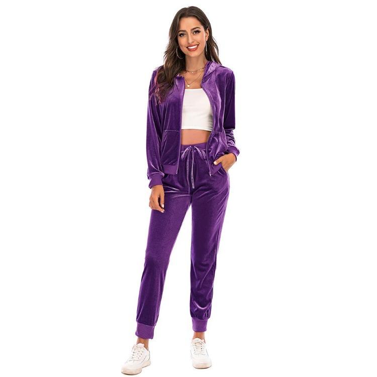 Velvet Velour Tracksuit Set Women Soft Stretch Lounge Zip Up Hoody and Jogger Pants Relaxed Sports Outfit