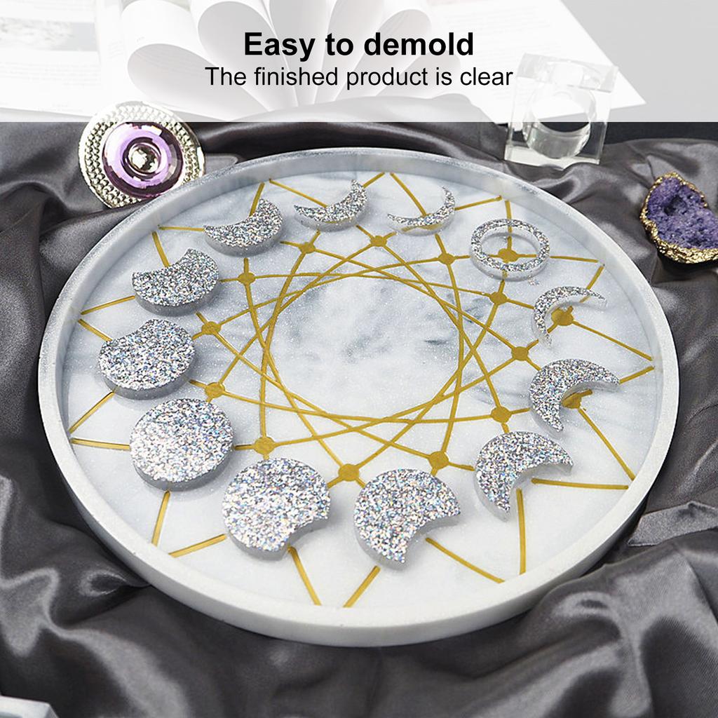 Moon Phase Tray Mold Lunar Eclipse Crescent Epoxy Resin Casting Molds for DIY Crafts Jewelry Making Home Decoration