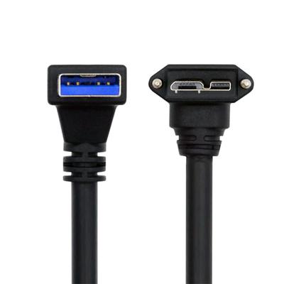 Xiwai 90 Degree USB A Male Host To Plug with Locking Screws and 5Gbps Data for Disk Cameras Up-Angled 3.0 Micro-B 3.0 Panel, Cable, 25cm,