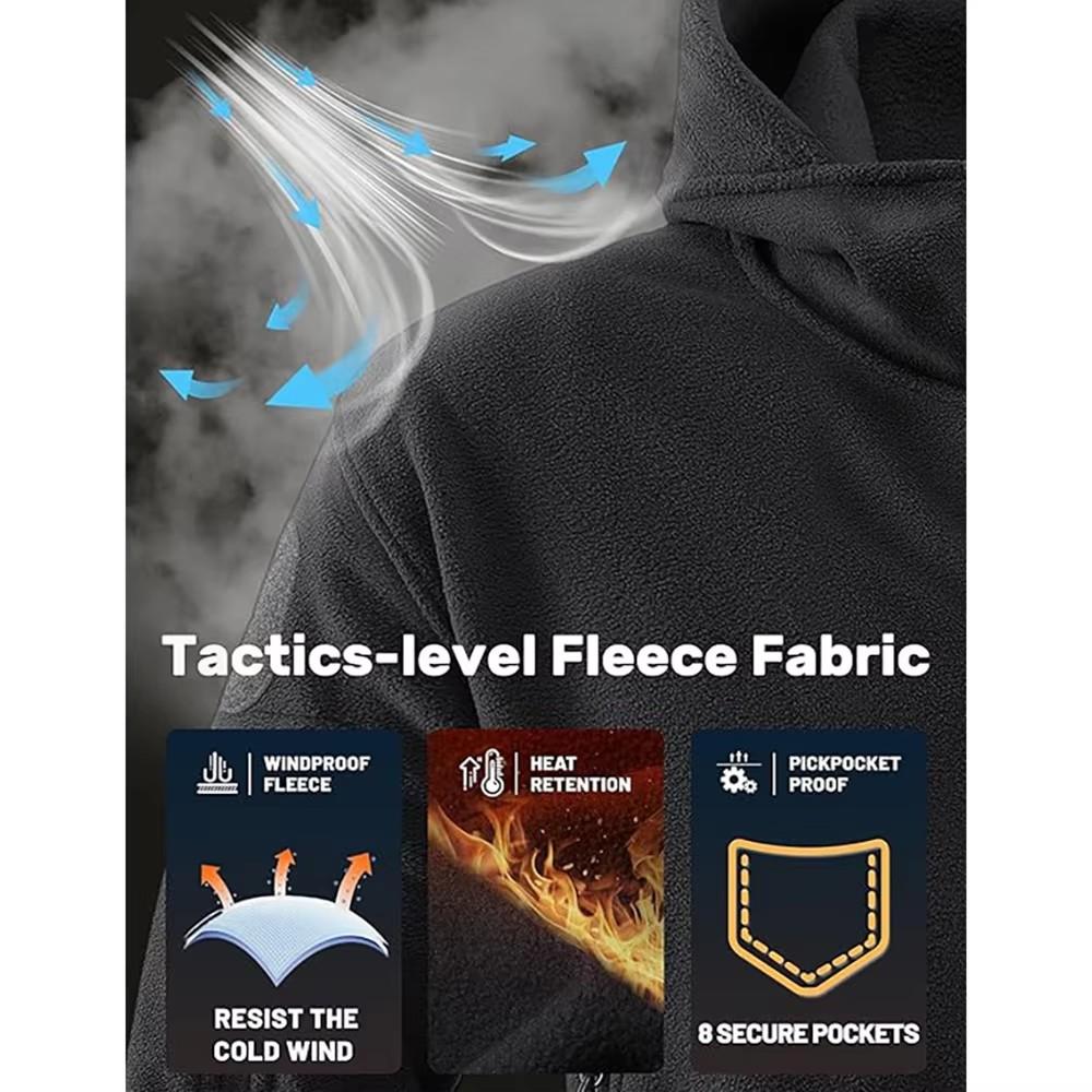 Men's Polar Fleece Tactical Zipper Jacket Outdoor Hooded Warm Outwear Solid Color Basic Style Sports Jacketcoat Male Clothing