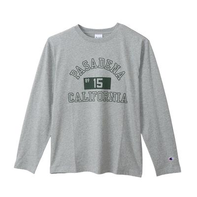 Lang Lang Rond Katoen VS Grafisch Lange Mouwen Basic O Grijs x Groen [Champion] T-shirt, Mouw, Nek, 100% Print, T-shirt, C3-Y423 Heren