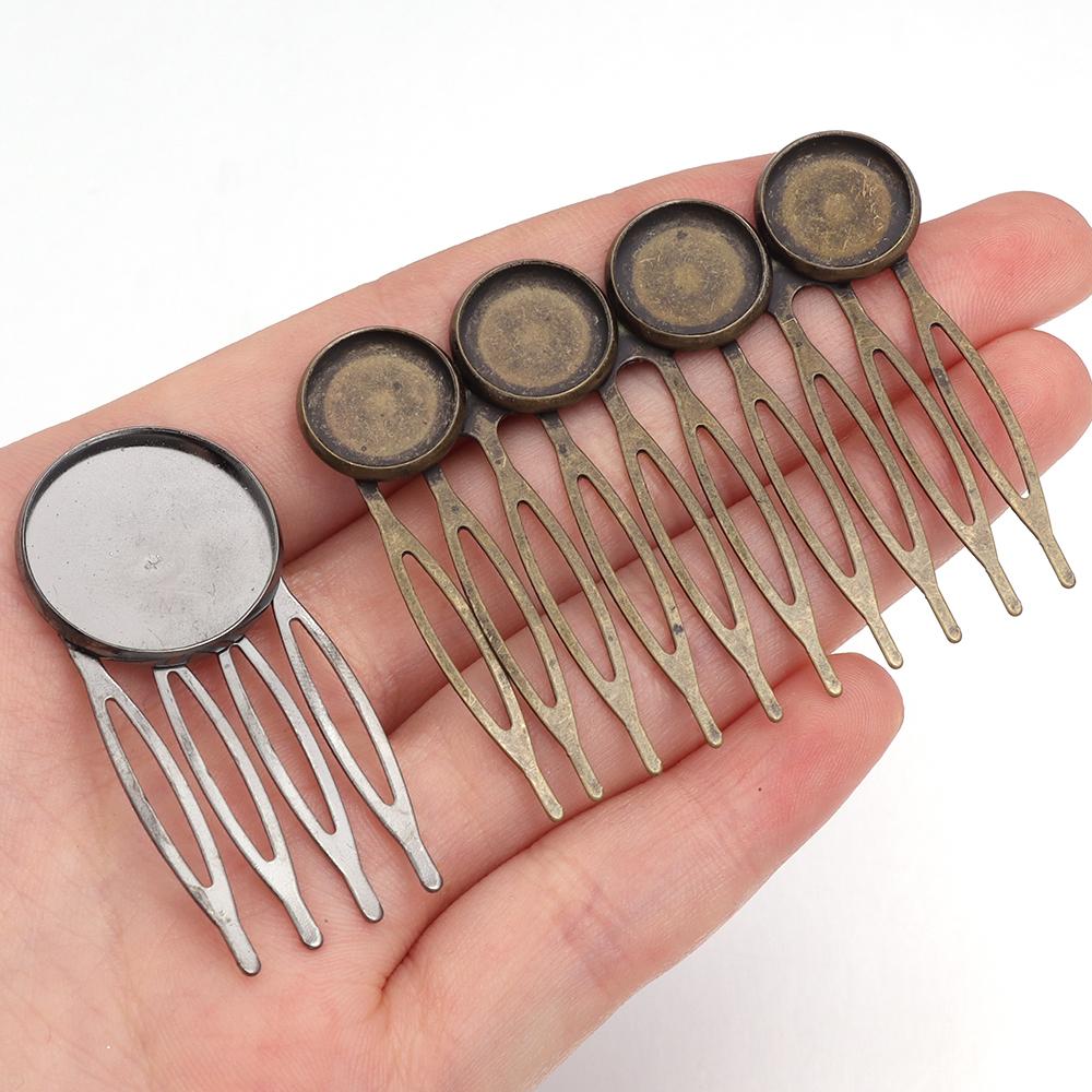 5-10pcs/lot 4/10 Teeth Metal Hair Comb Clips Hairpin Base Setting Round Cabochon Cameo For Jewelry Making DIY Hair Acessories