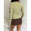 Damen Farbe Passend Gestreift Schlank Geschnitten Langarm Freizeit Basic T-Shirt